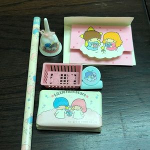Sanrio Twin Stars 1976 bell, soap, card, pencil & mini basket & 1977 paperclip
